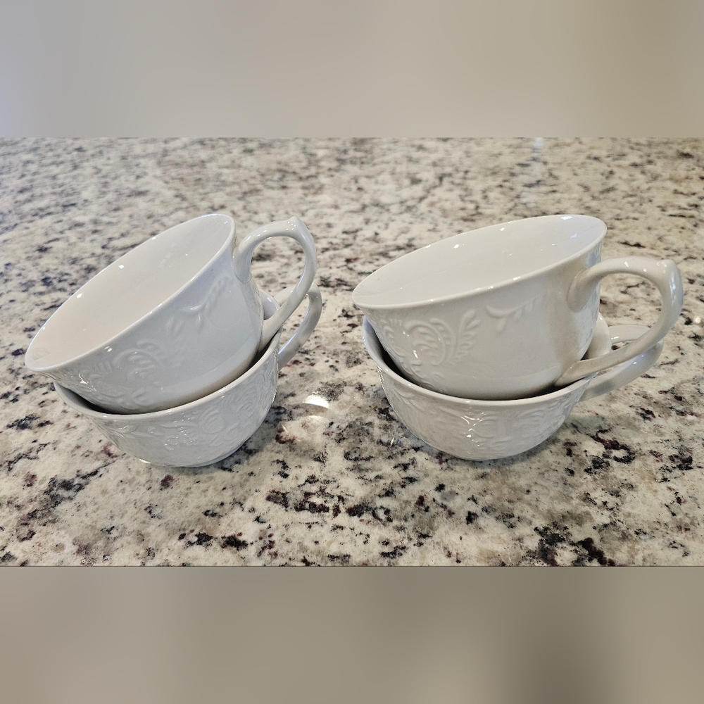 Gibson White Floral Embossed Teacups